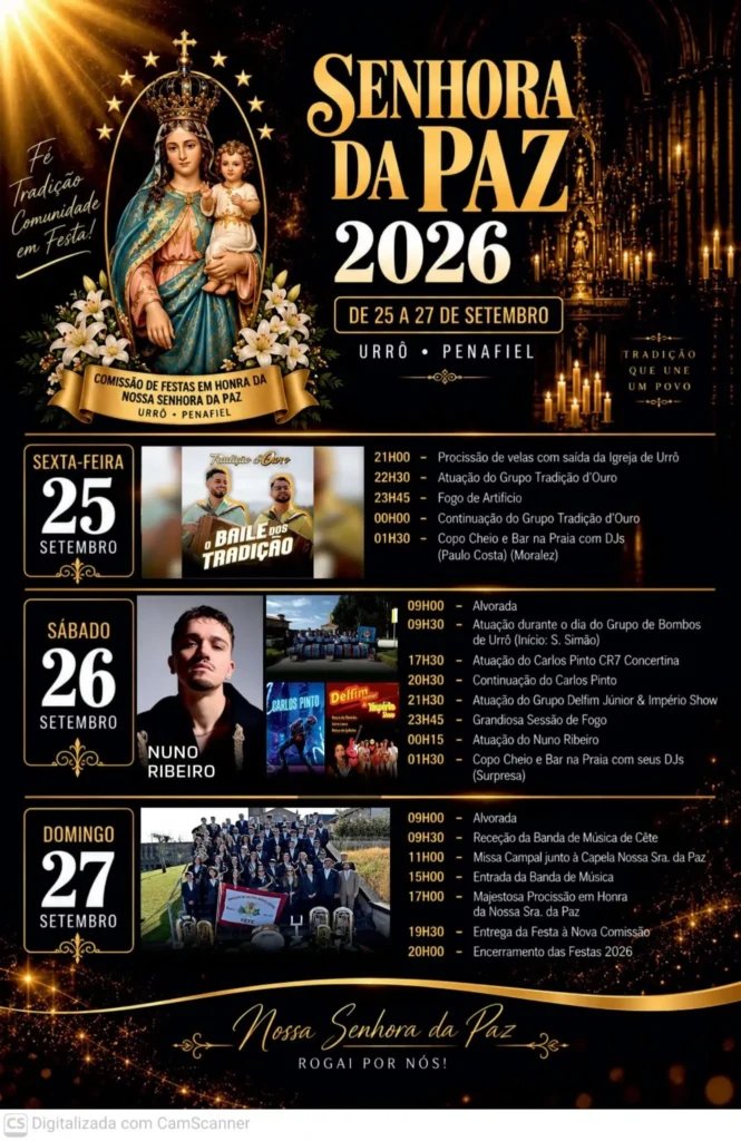 Cartaz Festa em honra de Nossa Senhora da Paz 2026 - Urrô