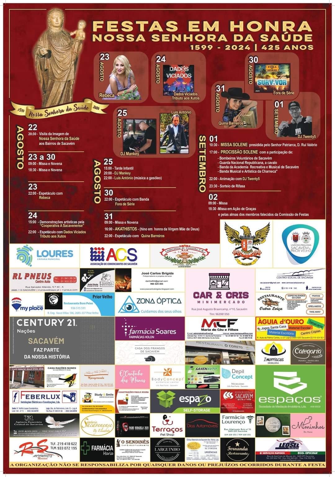 Cartaz Festa em Honra de Nossa Senhora da Saúde 2024 - Sacavém