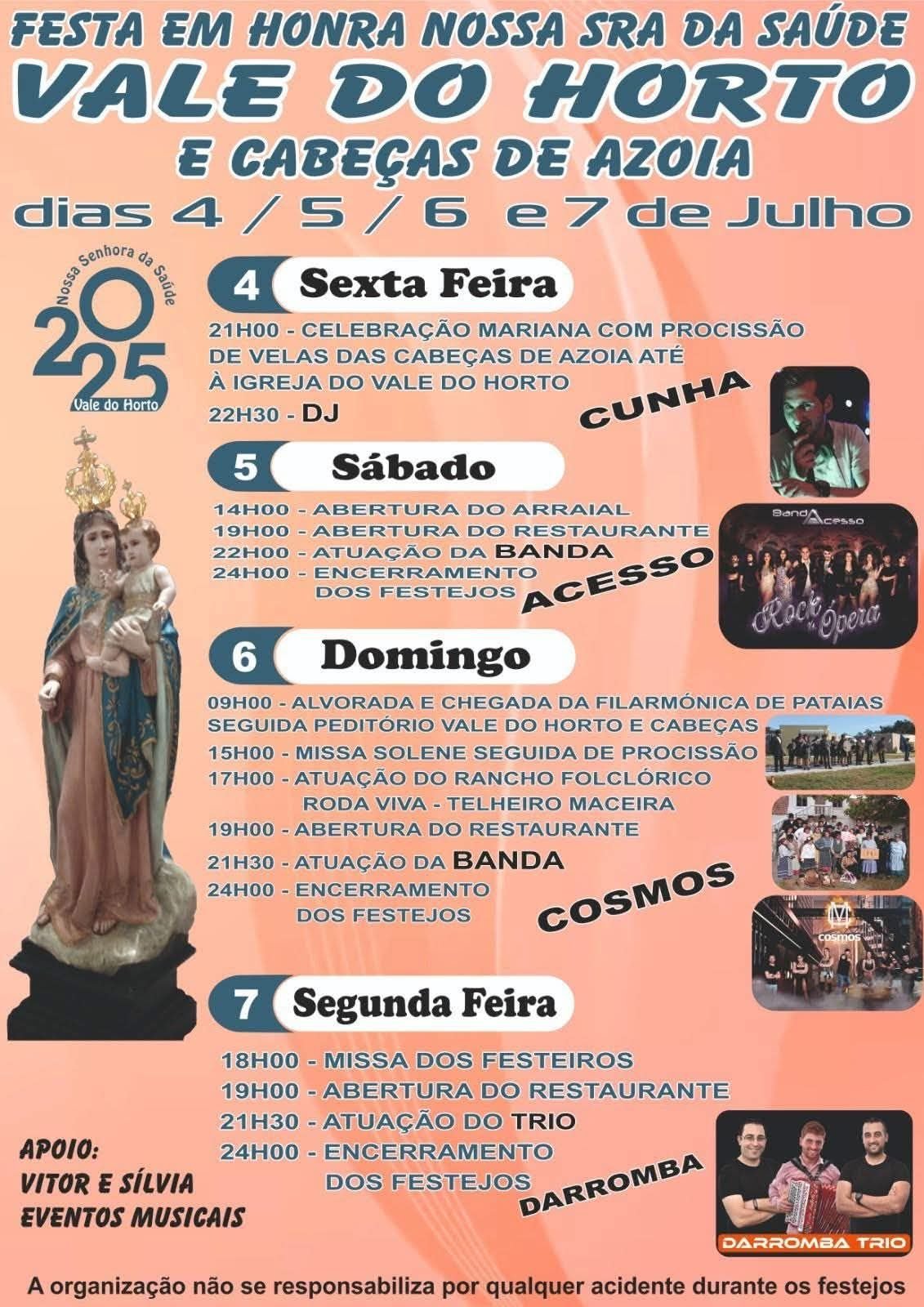 Cartaz Festa em Honra de Nossa Senhora da Saúde 2025 - Vale do Horto
