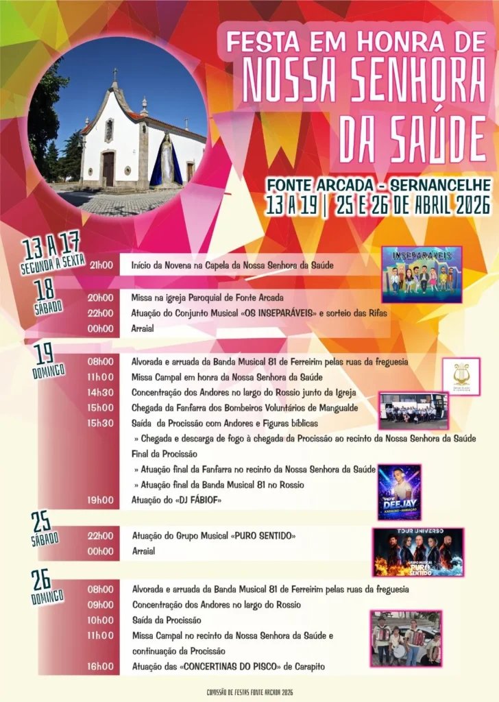 Cartaz Festa em honra de Nossa Senhora da Saúde 2026 - Fonte Arcada