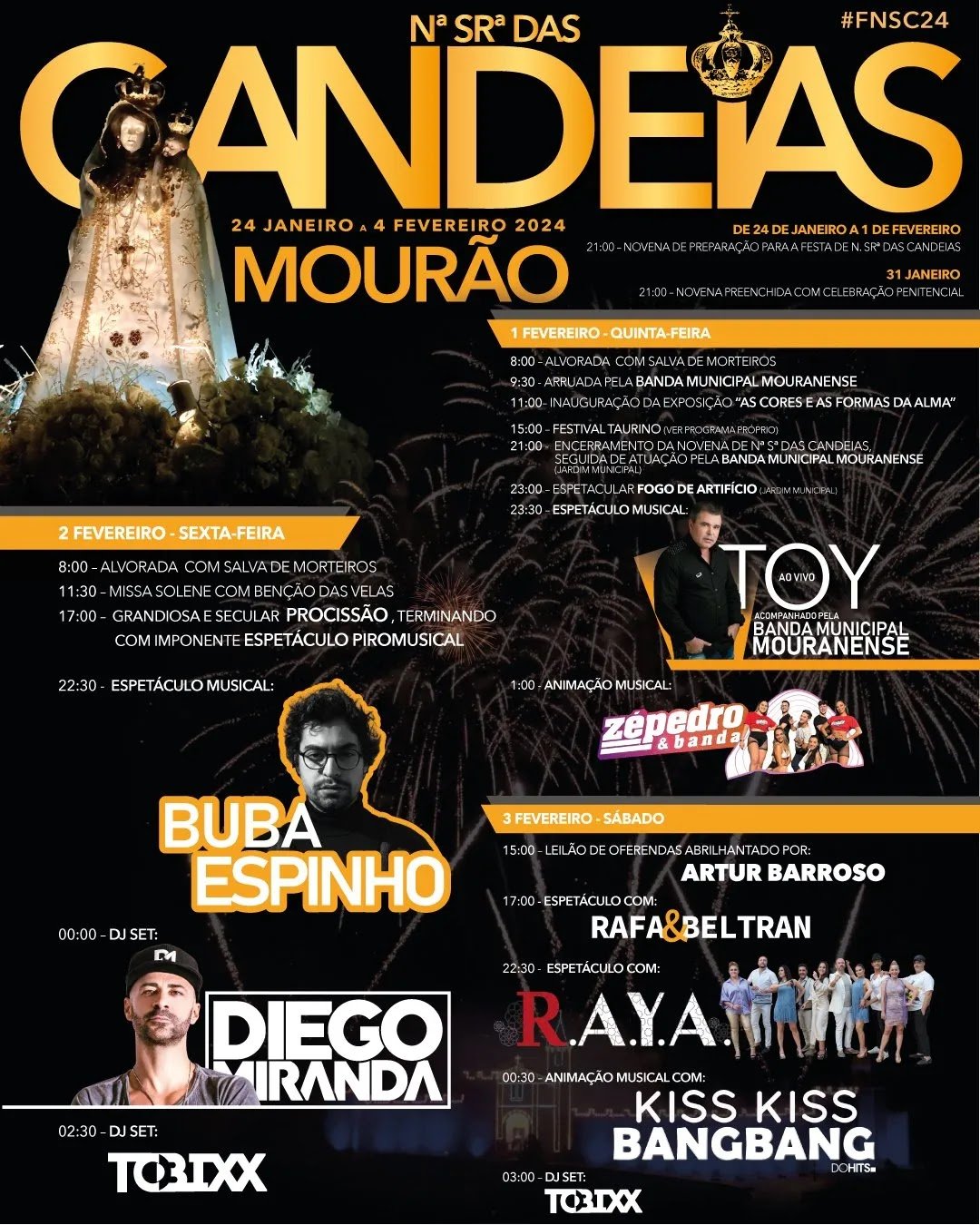 Cartaz Festa em Honra de Nossa Senhora das Candeias 2024 - Mourão