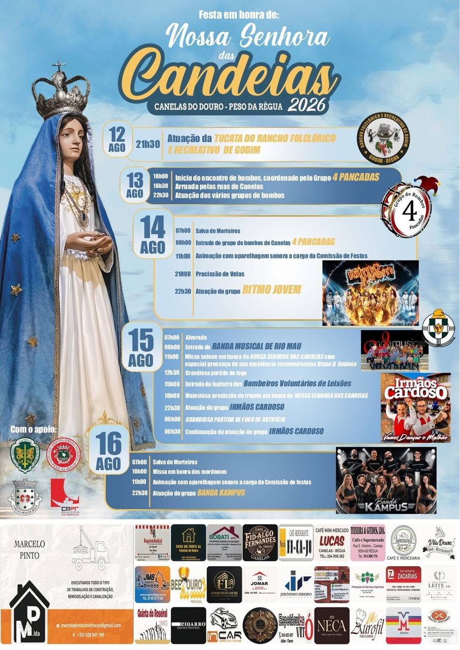 Cartaz Festa em honra de Nossa Senhora das Candeias 2026 - Canelas do Douro