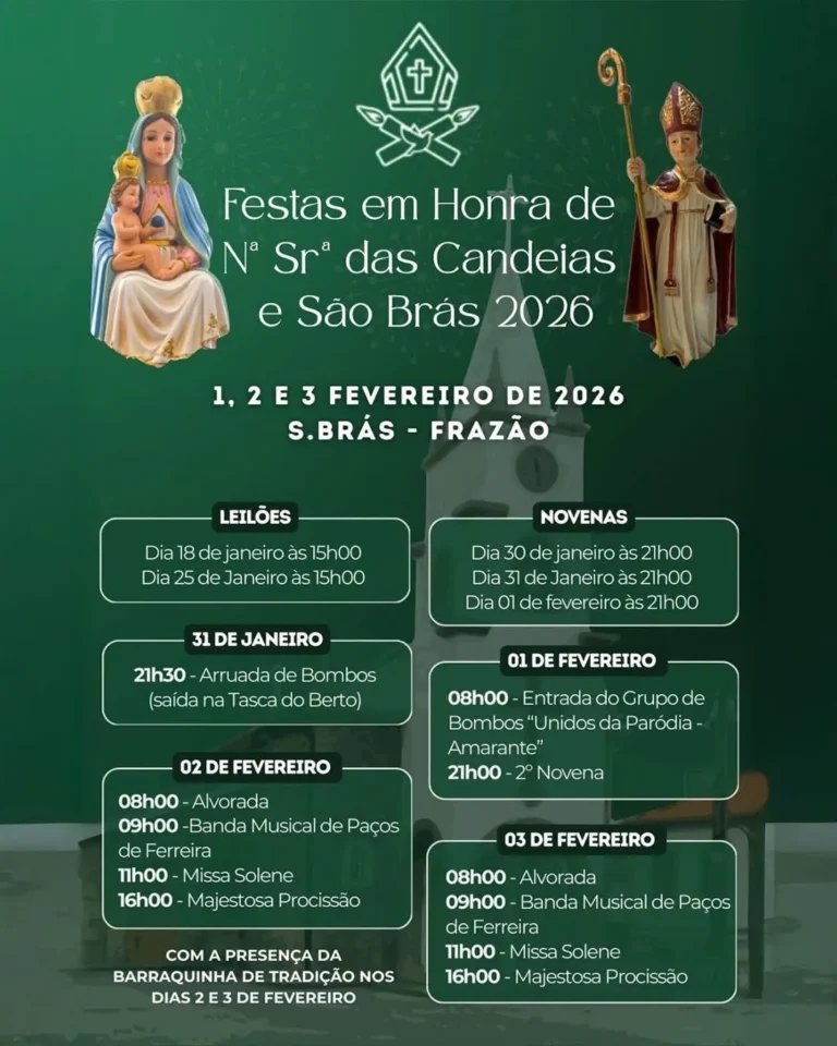 Cartaz Festa em honra de Nossa Senhora das Candeias e São Brás 2026 - Frazão