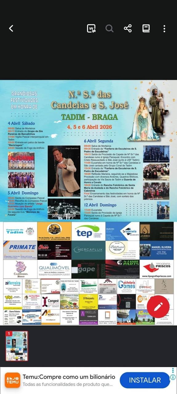 Cartaz Festa em honra de Nossa Senhora das Candeias e São José 2026 - Tadim