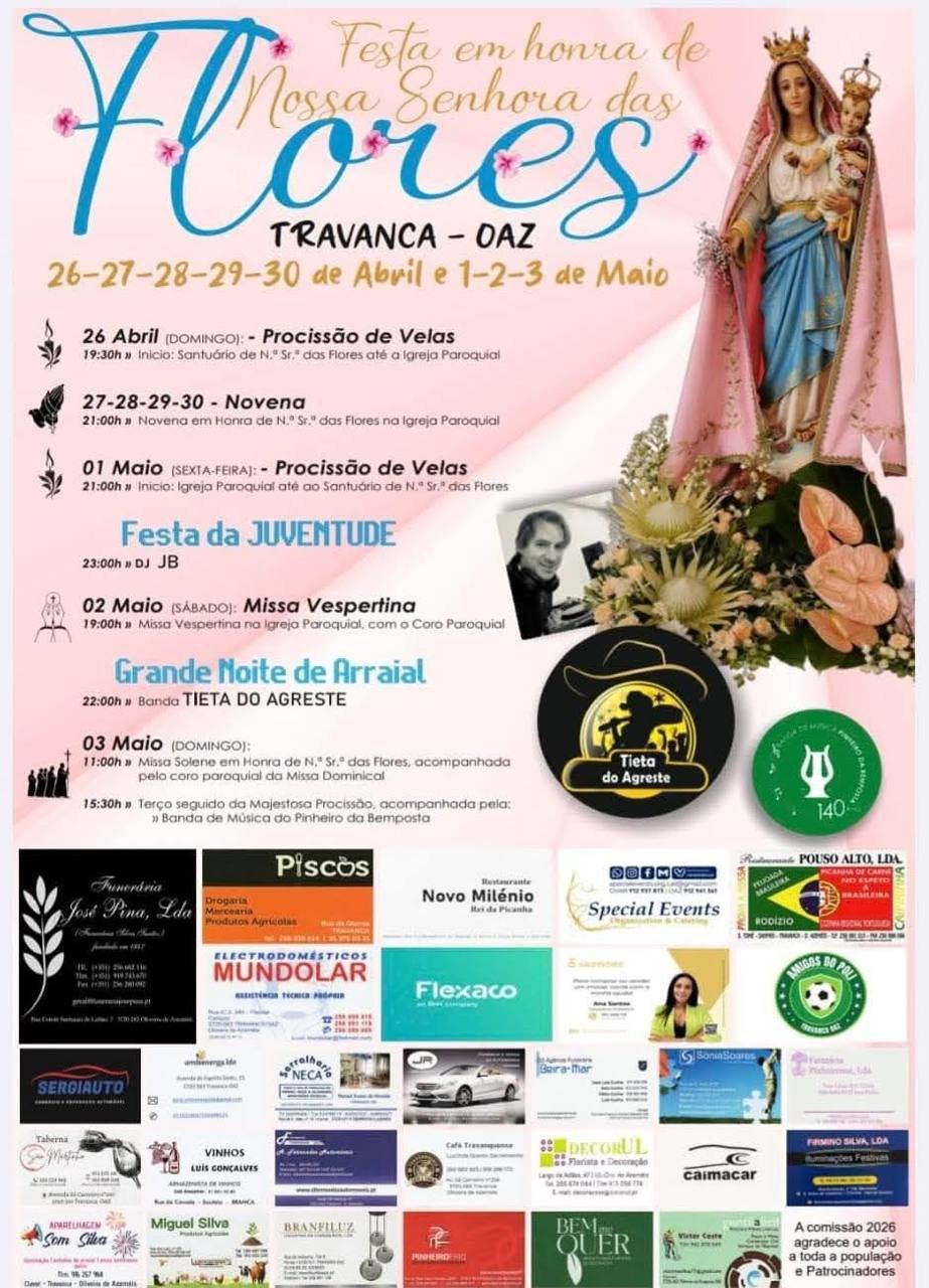 Cartaz Festa em honra de Nossa Senhora das Flores 2026 - Travanca