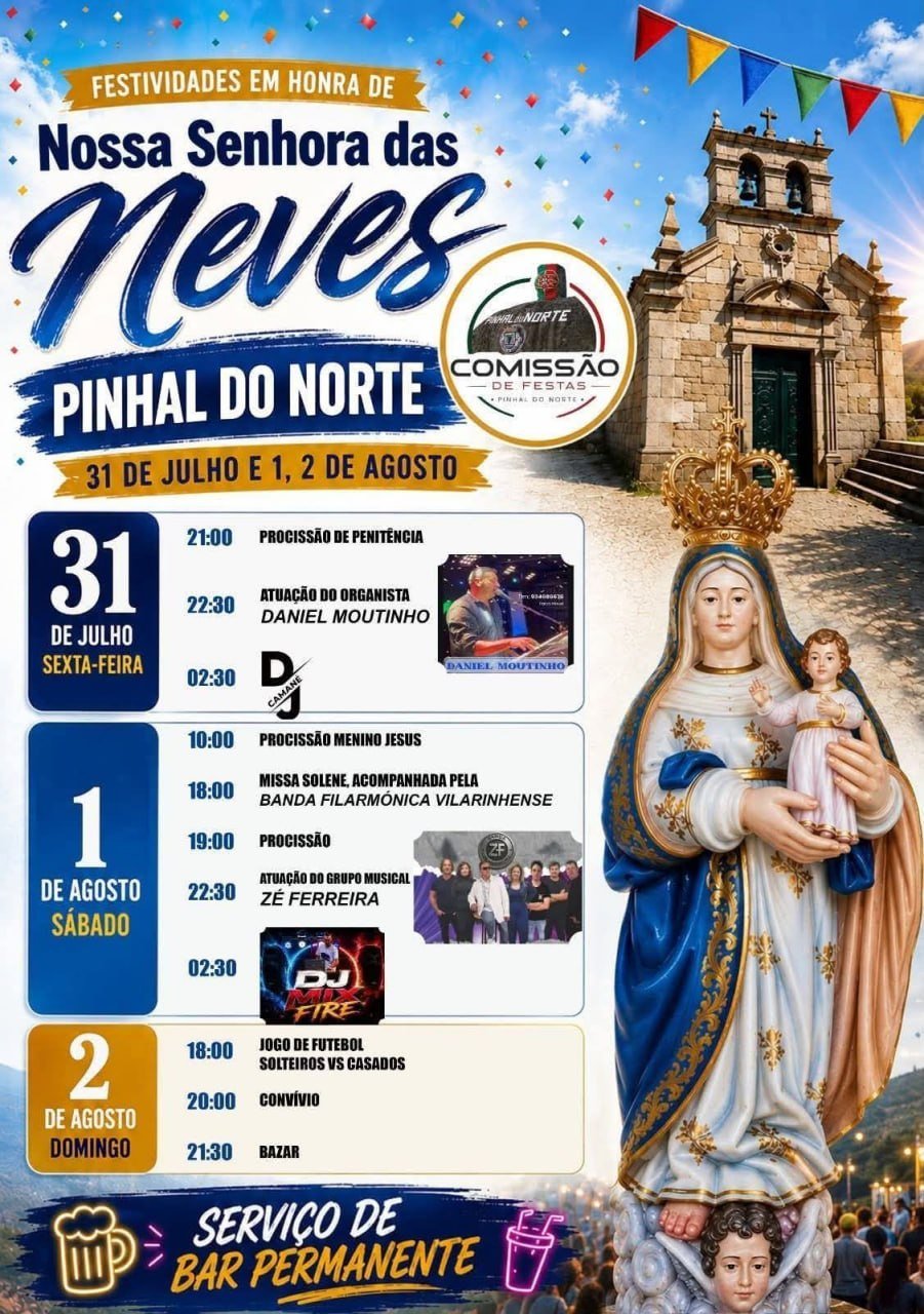 Cartaz Festa em honra de Nossa Senhora das Neves 2026 - Pinhal do Norte