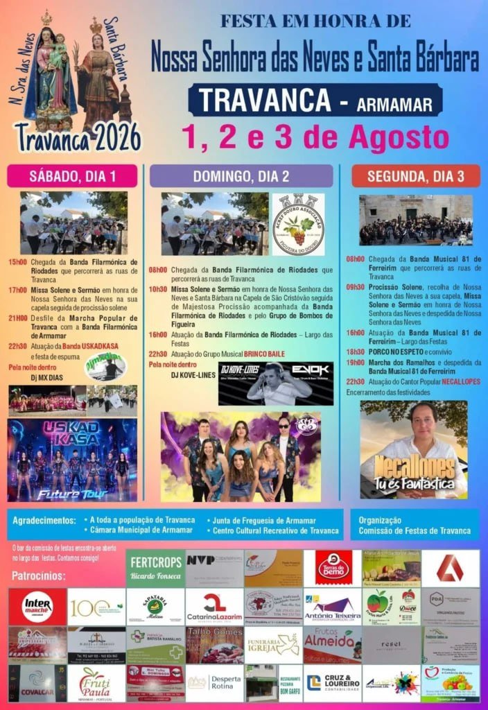 Cartaz Festa em honra de Nossa Senhora das Neves e Santa Bárbara 2026 - Travanca