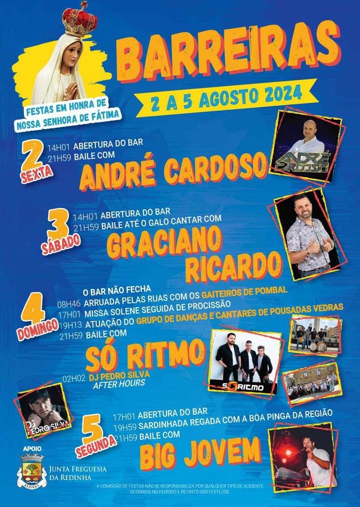Cartaz Festa em Honra de Nossa Senhora de Fátima 2024 - Barreiras