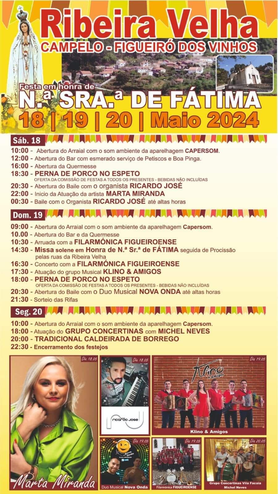 Cartaz Festa em Honra de Nossa Senhora de Fátima 2024 - Ribeira Velha