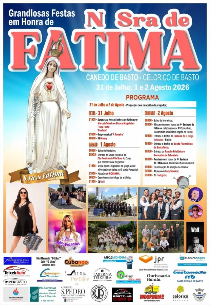 Cartaz Festa em honra de Nossa Senhora de Fátima 2026 - Canedo de Basto