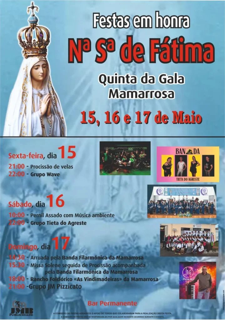 Cartaz Festa em honra de Nossa Senhora de Fátima 2026 - Mamarrosa