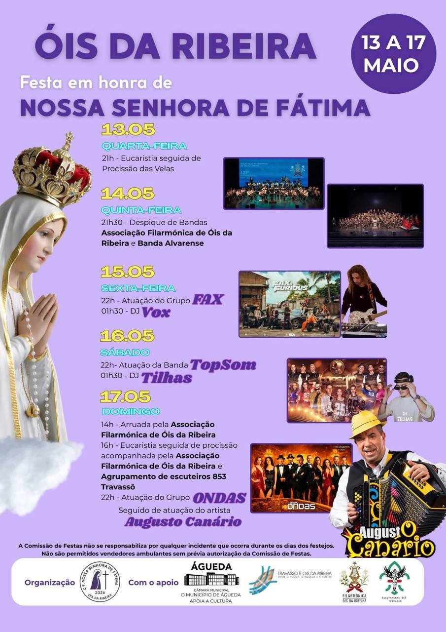 Cartaz Festa em honra de Nossa Senhora de Fátima 2026 - Óis da Ribeira