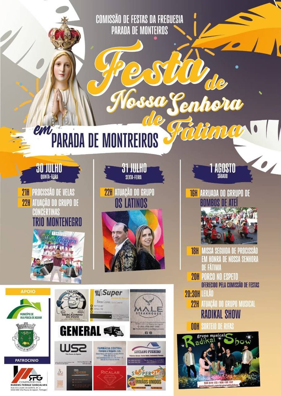 Cartaz Festa em honra de Nossa Senhora de Fátima 2026 - Parada de Monteiros