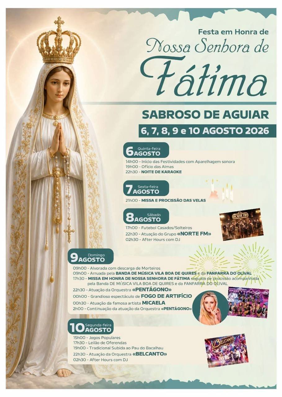 Cartaz Festa em honra de Nossa Senhora de Fátima 2026 - Sabroso de Aguiar