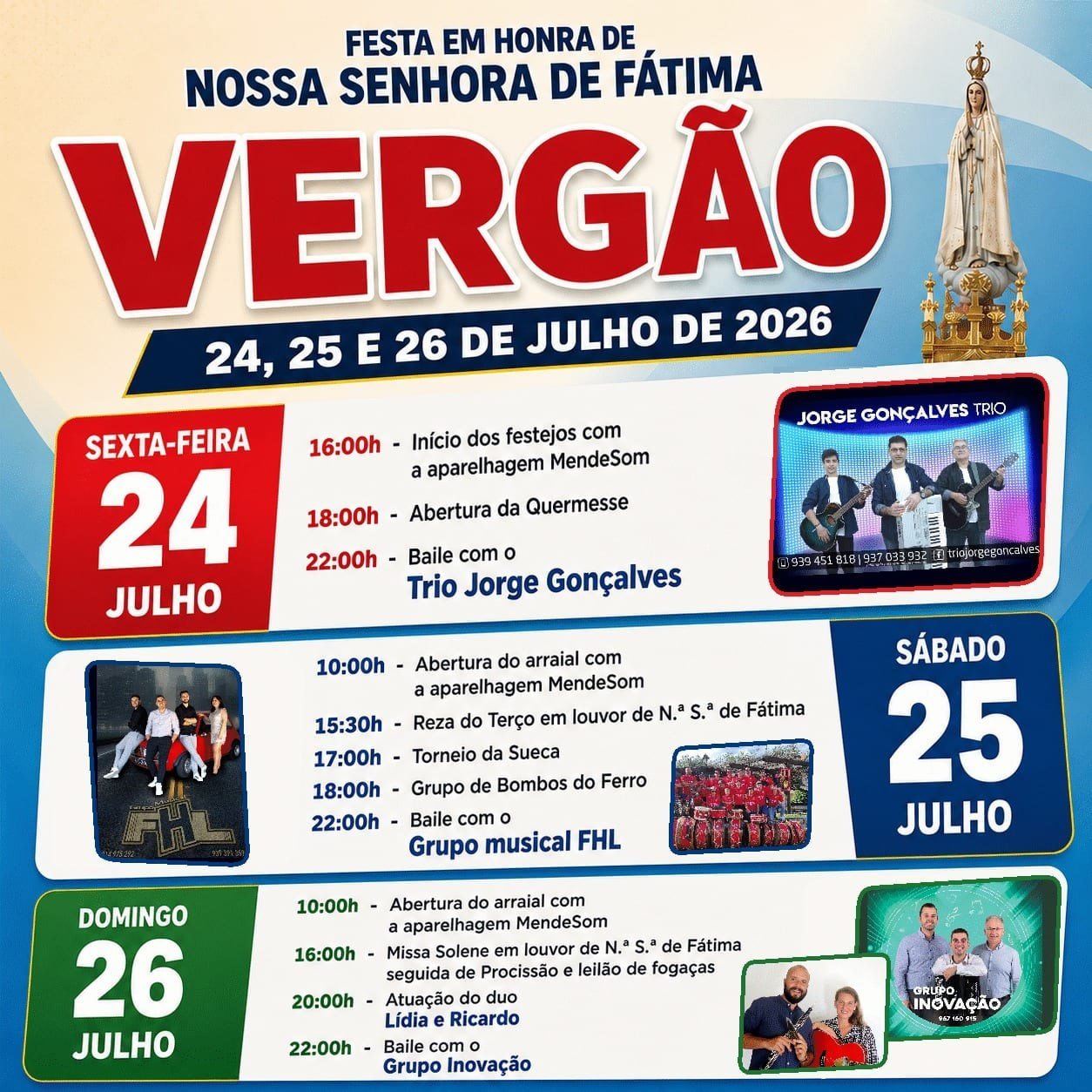 Cartaz Festa em honra de Nossa Senhora de Fátima 2026 - Vergão