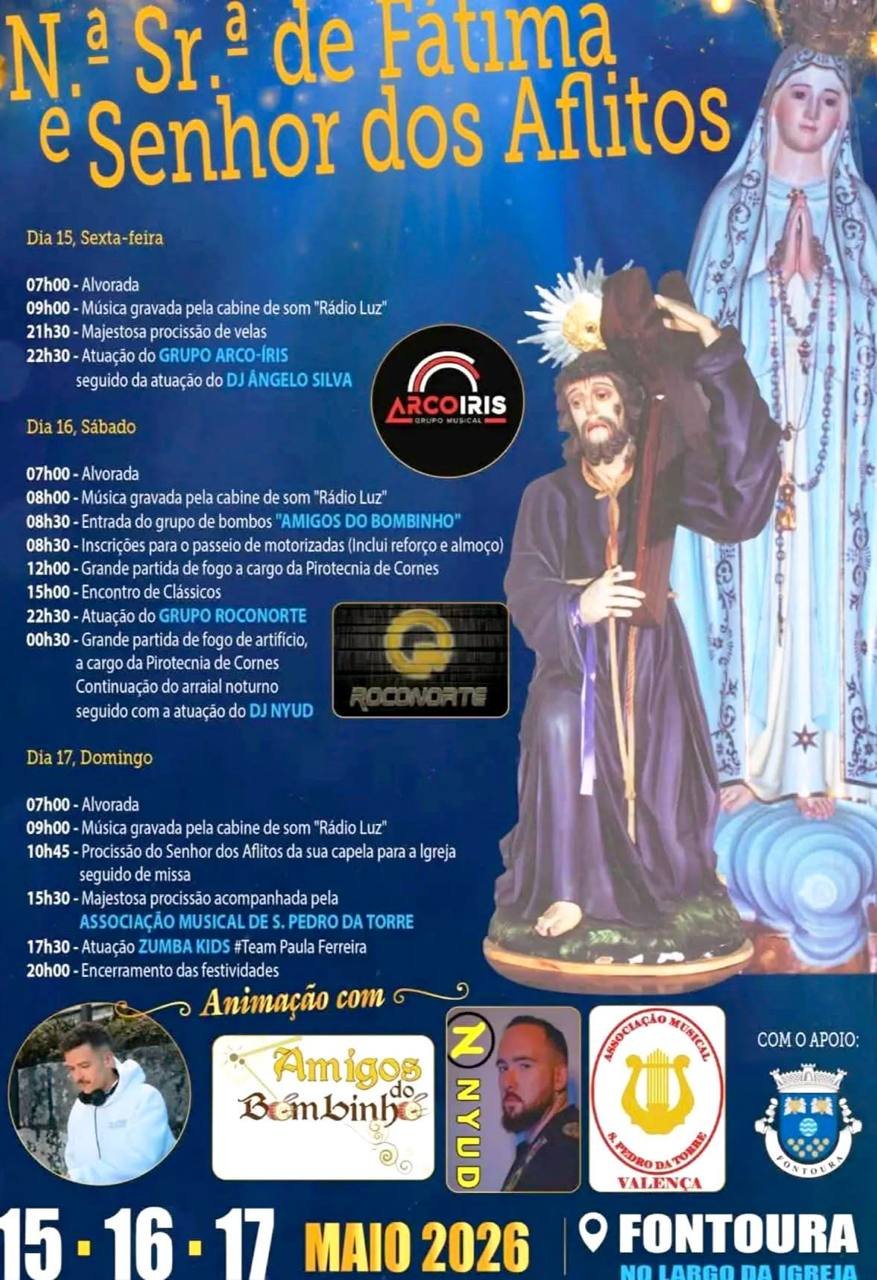 Cartaz Festa em honra de Nossa Senhora de Fátima e Senhor dos Aflitos 2026 - Fontoura
