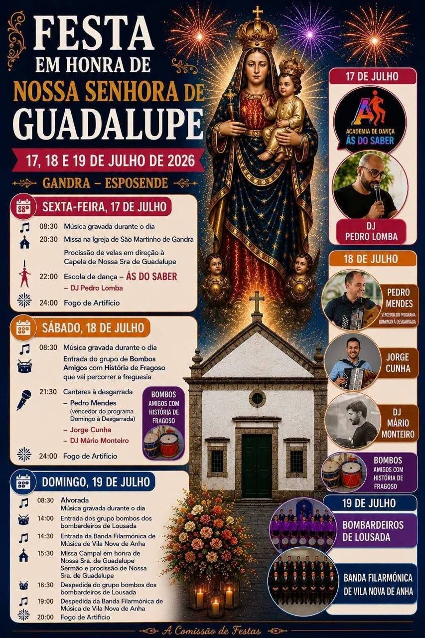 Cartaz Festa em honra de Nossa Senhora de Guadalupe 2026 - Gandra