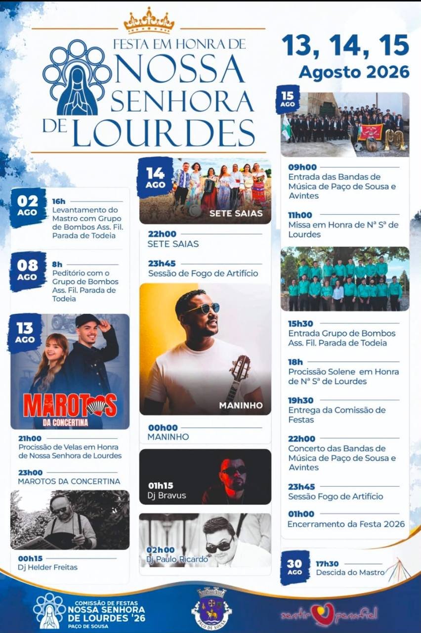 Cartaz Festa em honra de Nossa Senhora de Lourdes 2026 - Paço de Sousa