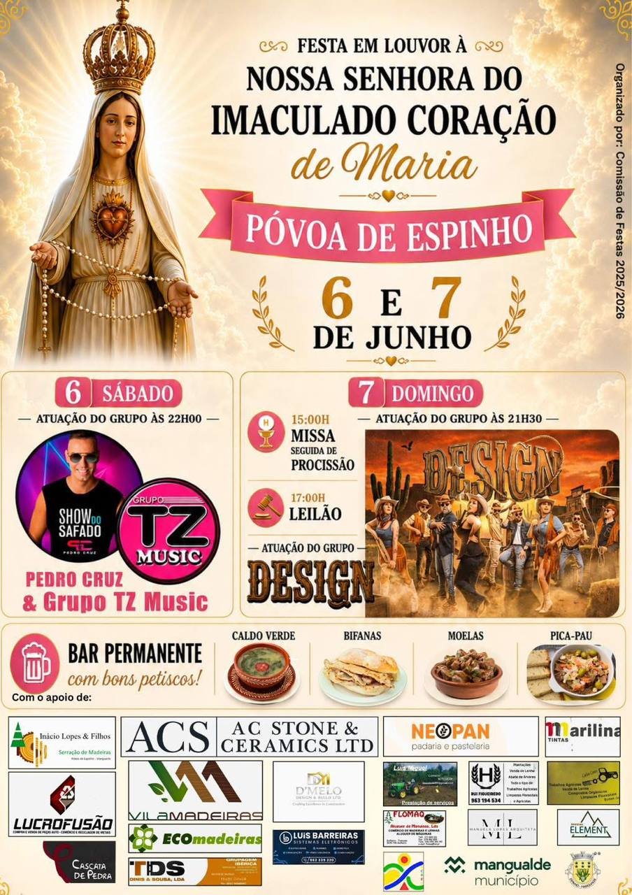 Cartaz Festa em honra de Nossa Senhora do Imaculado Coração de Maria 2026 - Póvoa de Espinho