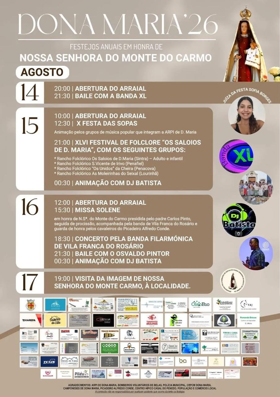 Cartaz Festa em honra de Nossa Senhora do Monte do Carmo 2026 - Dona Maria