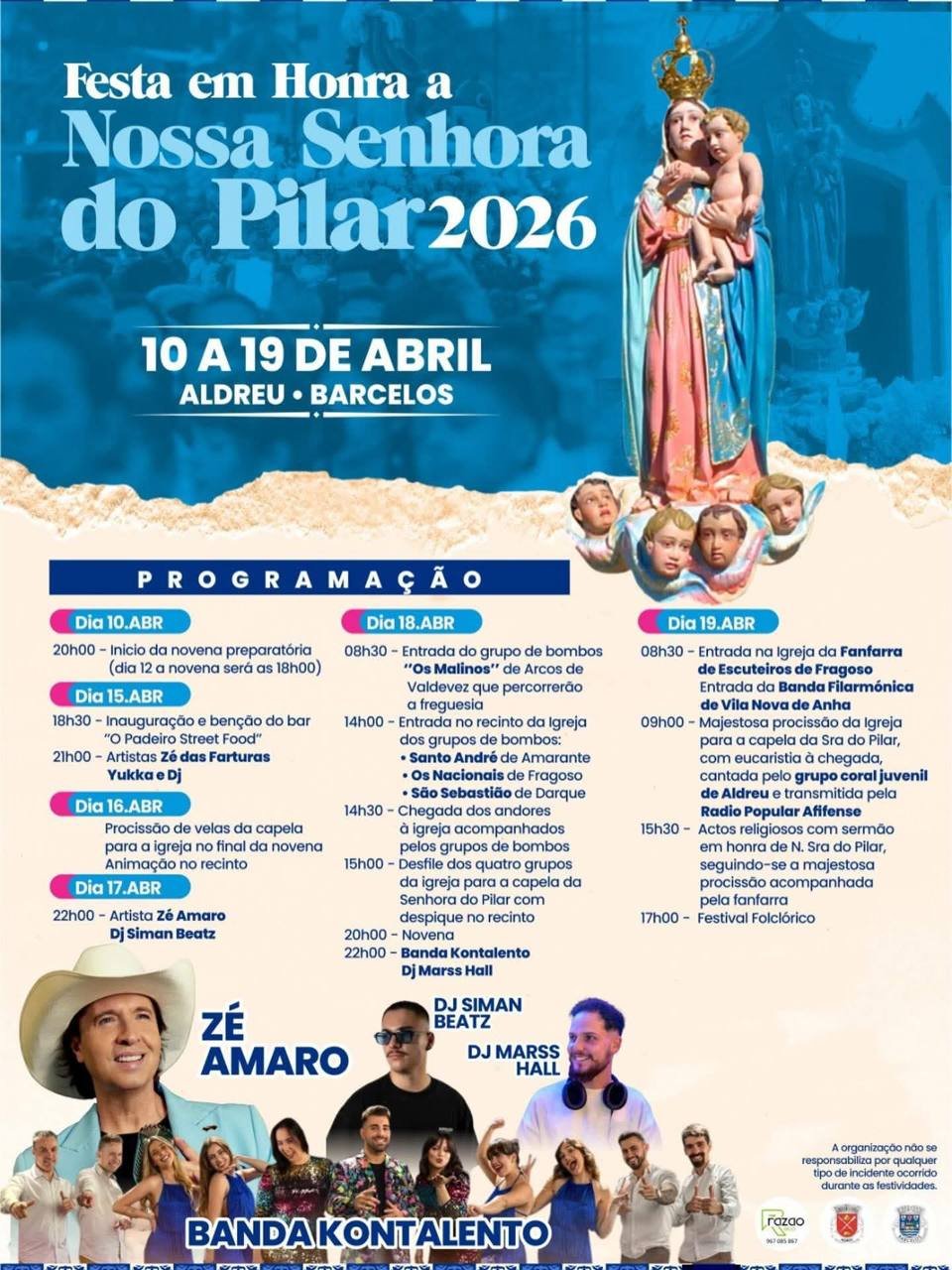 Cartaz Festa em honra de Nossa Senhora do Pilar 2026 - Aldreu