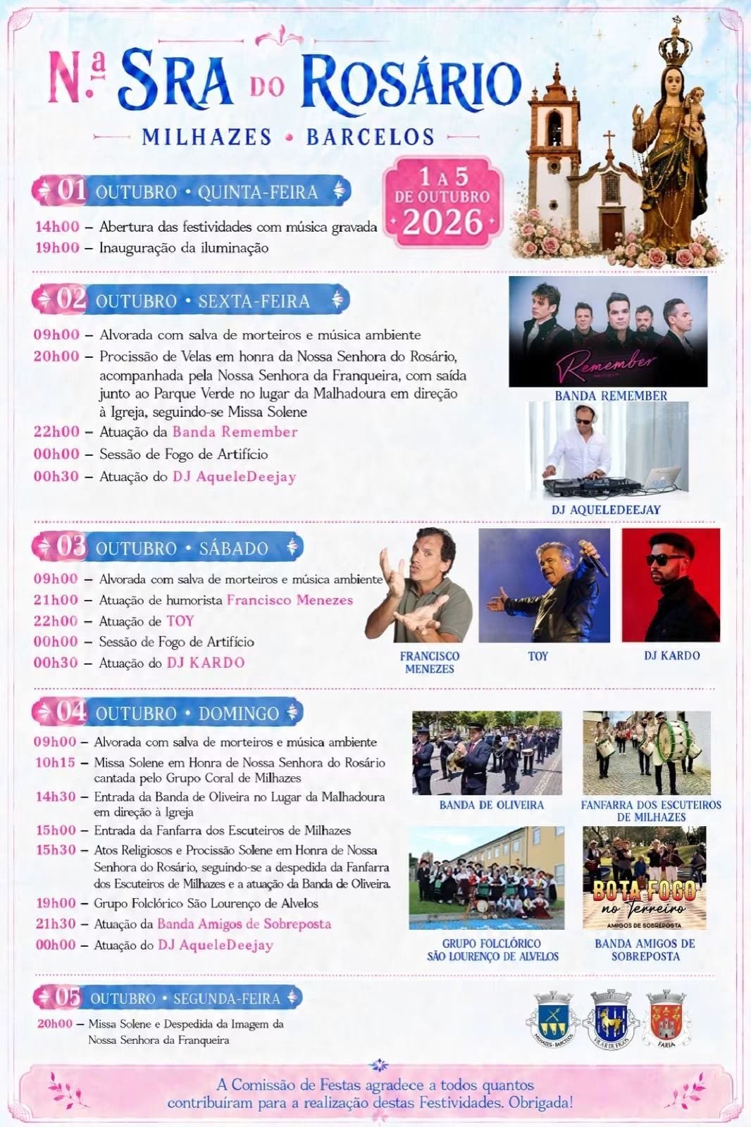 Cartaz Festa em honra de Nossa Senhora do Rosário 2026 - Milhazes