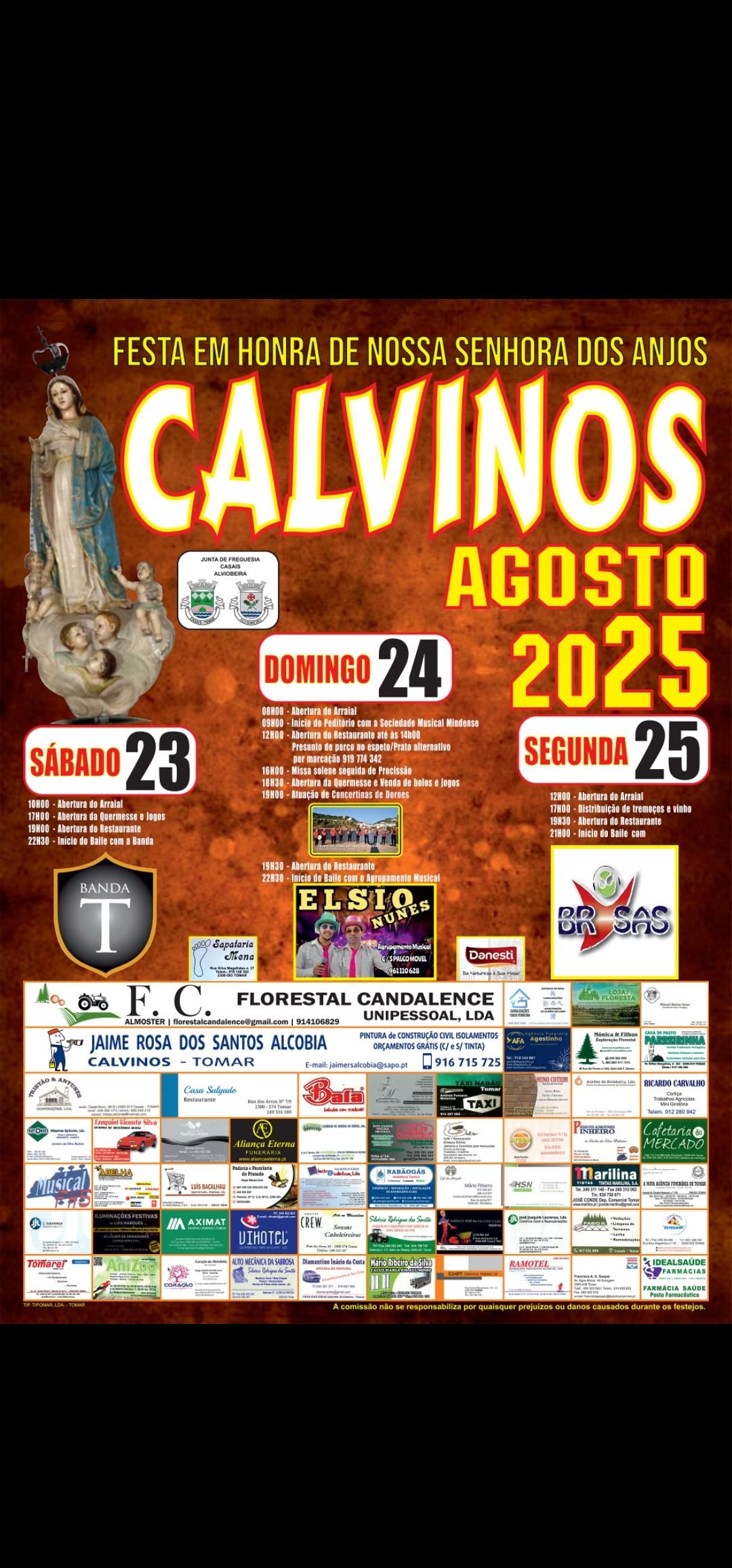 Cartaz Festa em Honra de Nossa Senhora dos Anjos 2025 - Calvinos
