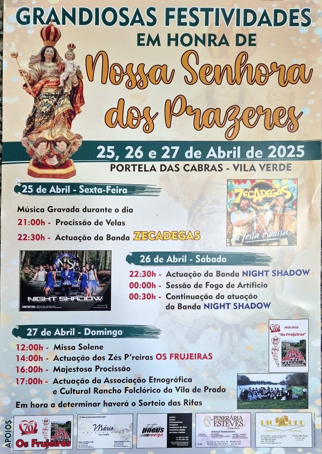 Cartaz Festa em Honra de Nossa Senhora dos Prazeres 2025 - Vila Verde