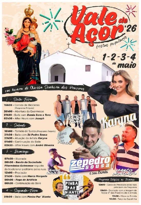 Cartaz Festa em honra de Nossa Senhora dos Prazeres 2026 - Vale de Açor