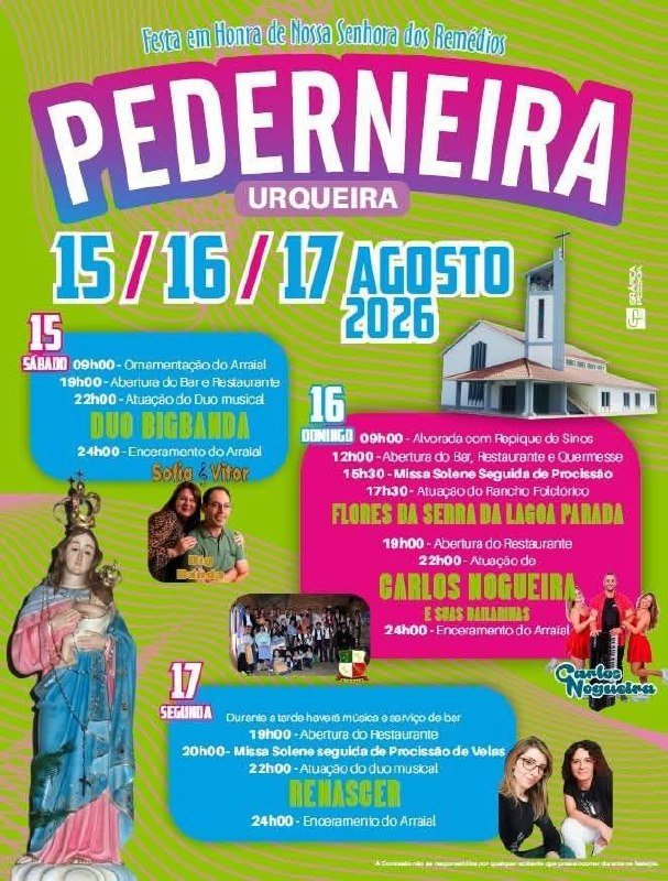 Cartaz Festa em honra de Nossa Senhora dos Remédios 2026 - Pederneira