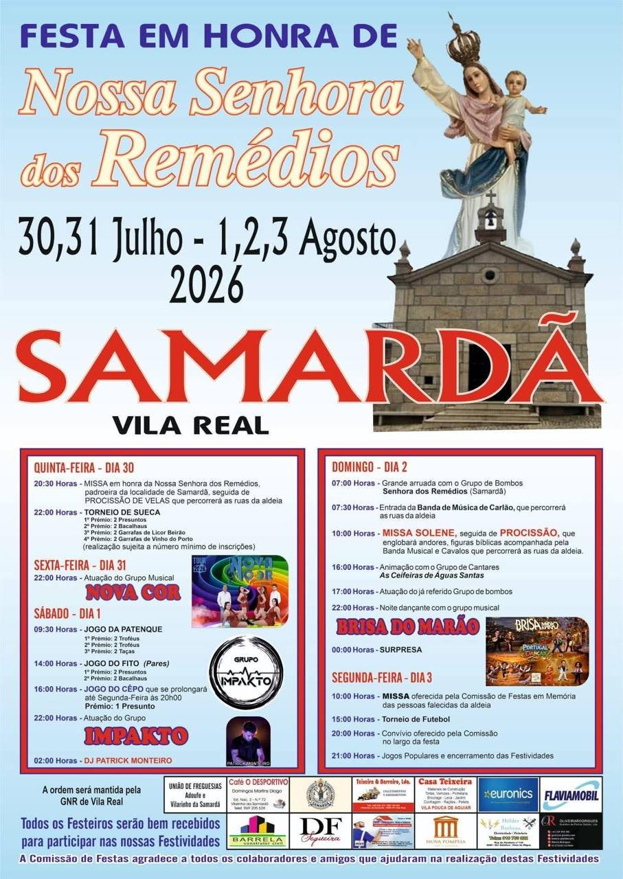 Cartaz Festa em honra de Nossa Senhora dos Remédios 2026 - Samardã