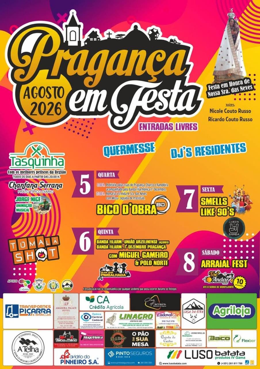 Cartaz Festa em honra de Nossa Sra. das Neves 2026 - Pragaça