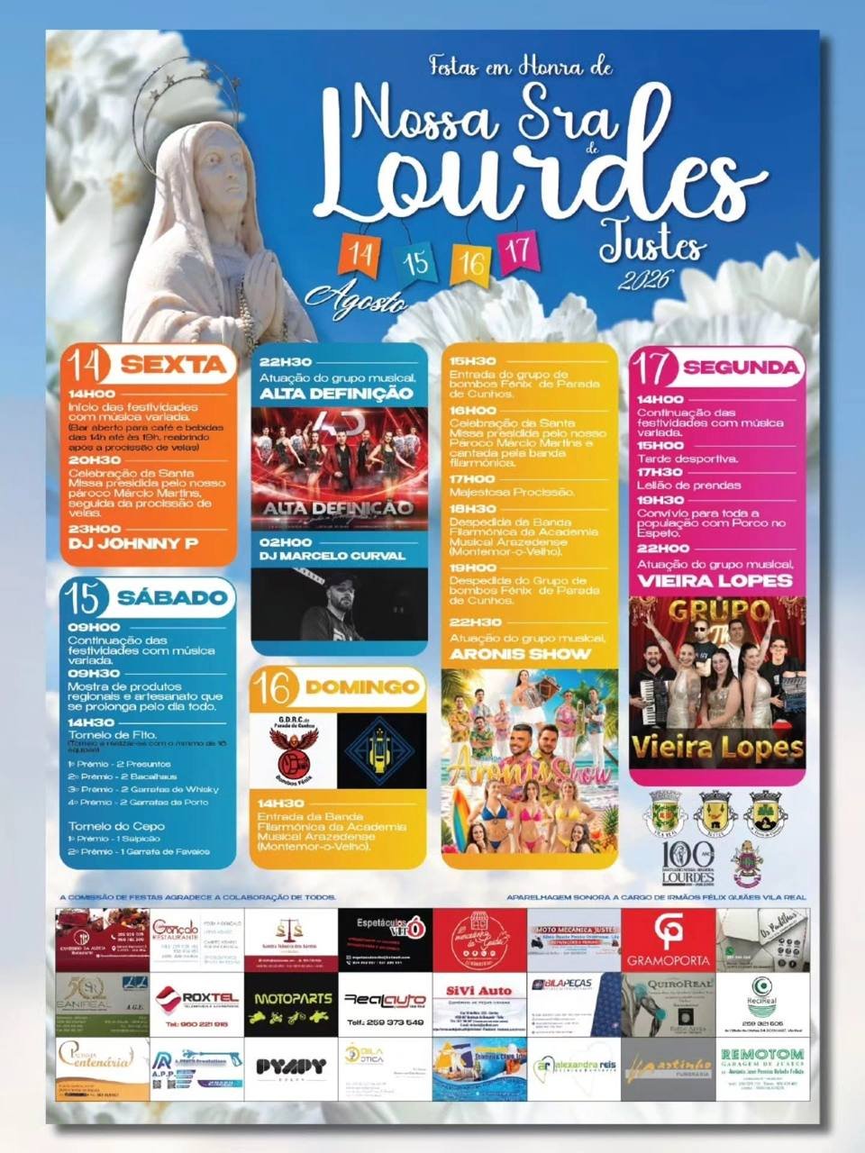 Cartaz Festa em honra de Nossa Sra de Lourdes 2026 - Justes