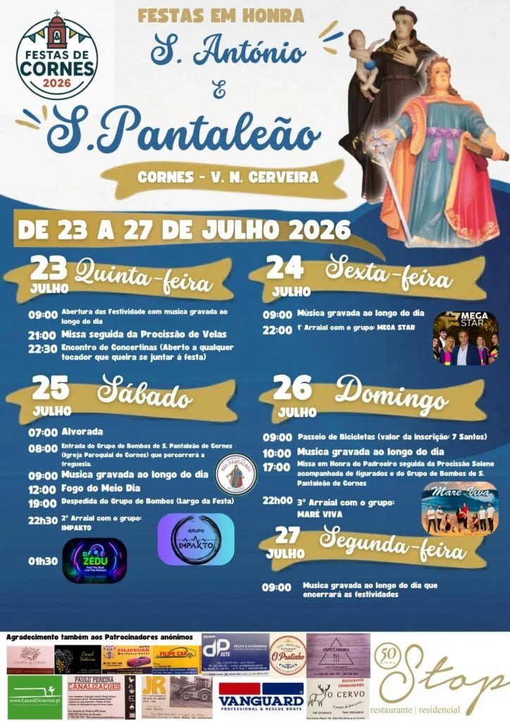 Cartaz Festa em honra de S. António e S. Pantaleão 2026 - Cornes