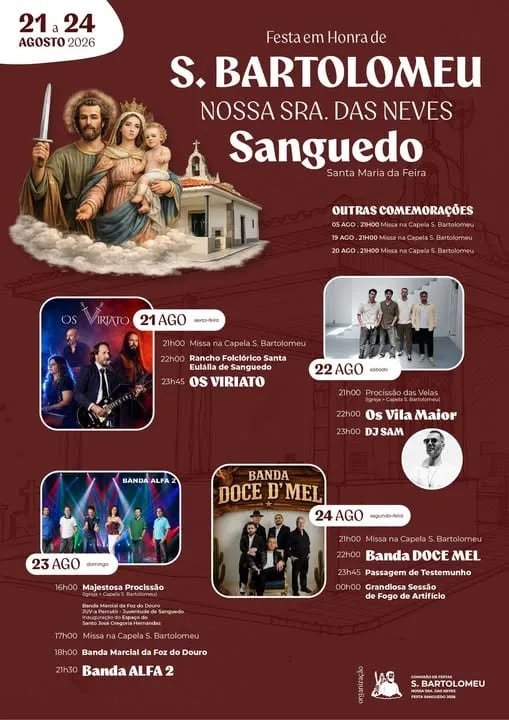 Cartaz Festa em honra de S. Bartolomeu 2026 - Sanguedo