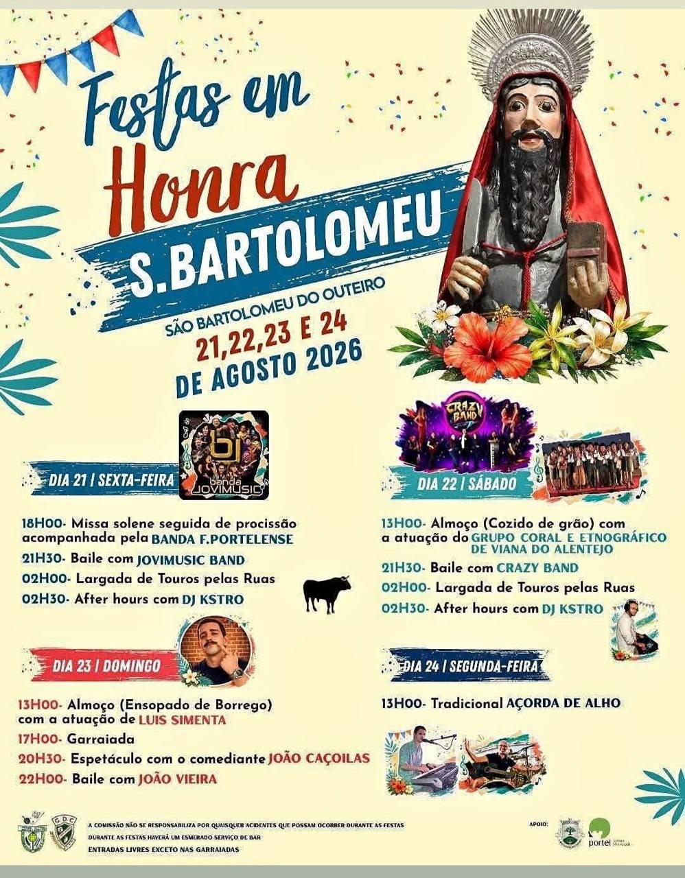 Cartaz Festa em honra de S. Bartolomeu 2026 - São Bartolomeu do Outeiro