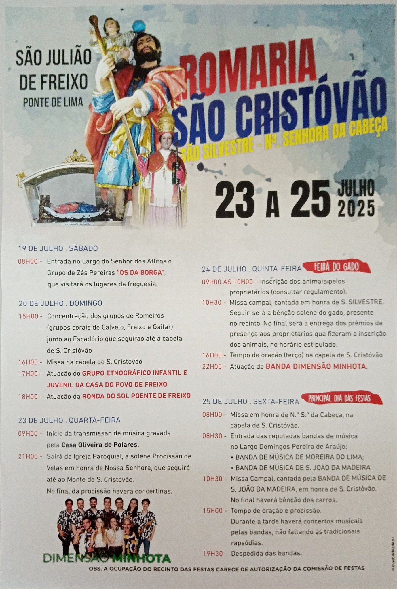 Cartaz Festa em honra de S. Cristóvão S. Silvestre e N. Srª da Cabeça 2025 - Ponte de Lima