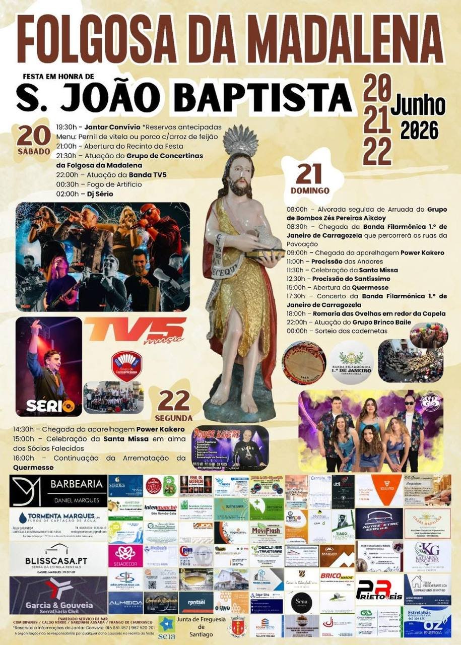 Cartaz Festa em honra de S. João Baptista 2026 - Folgosa da Madalena