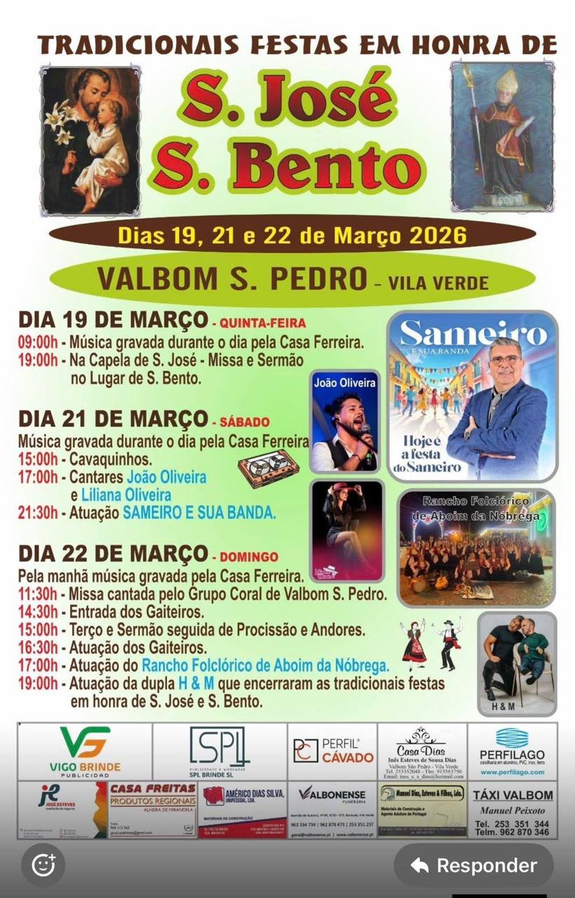 Festa Em Honra De S Jos E S Bento 2026 Valbom S Pedro Vila