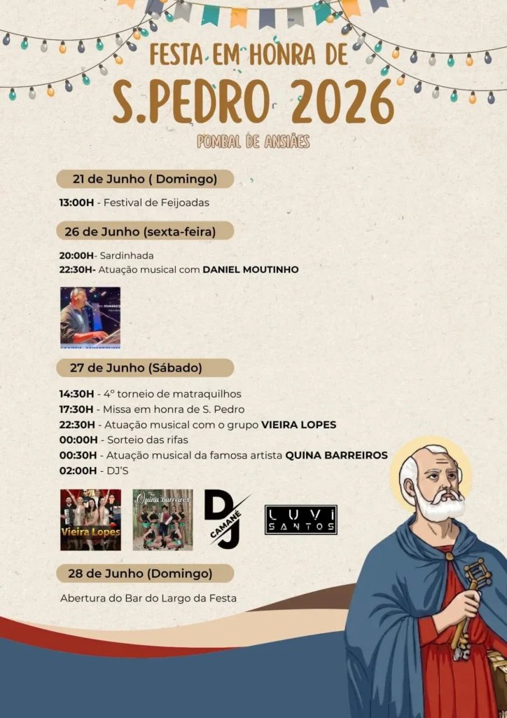 Cartaz Festa em honra de S. Pedro 2026 - Pombal de Ansiães