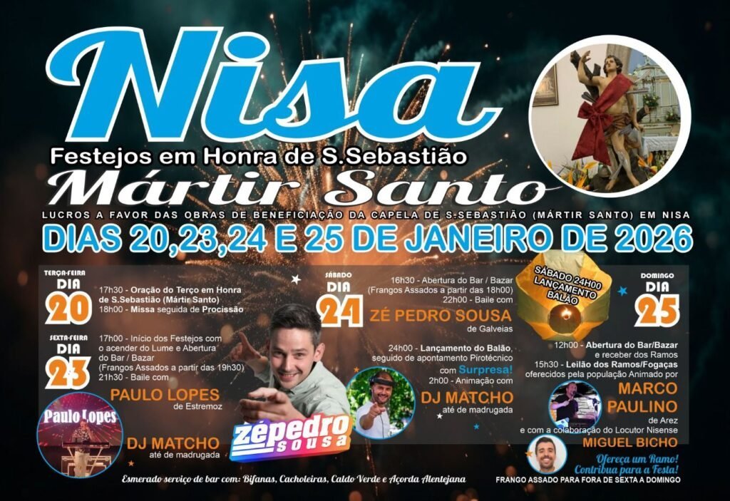 Cartaz Festa em honra de S. Sebastião 2026 - Nisa