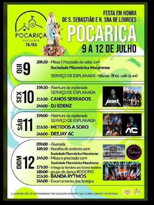 Cartaz Festa em honra de S. Sebastião e N. Sra de Lourdes 2026 - Pocarica