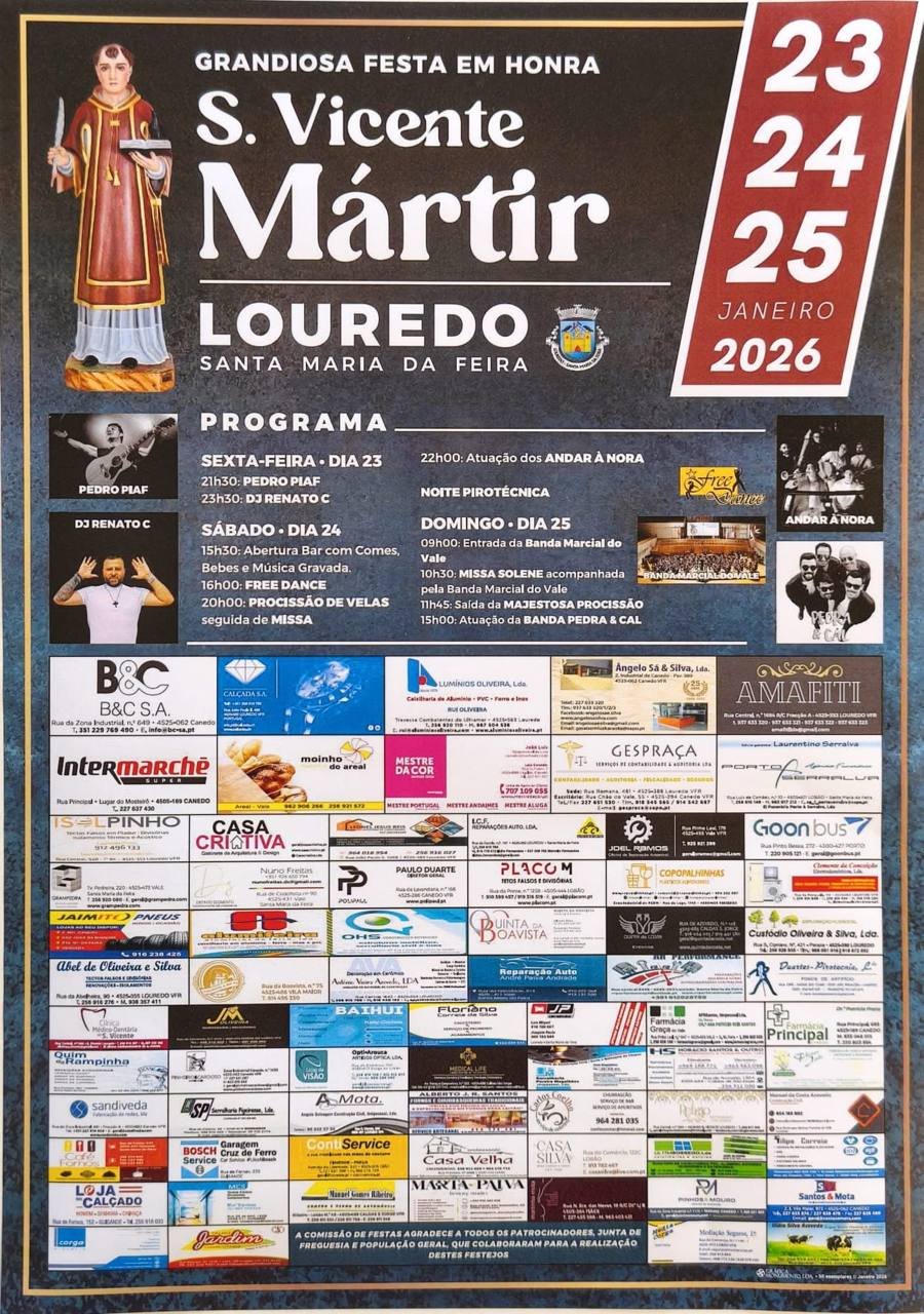 Cartaz Festa em honra de S. Vicente Mártir 2026 - Louredo