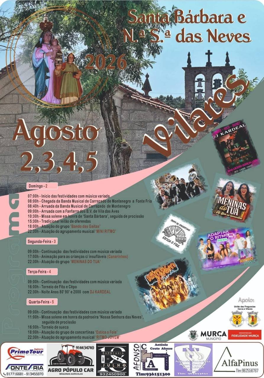 Cartaz Festa em honra de Santa Bárbara e N.ª S.ª das Neves 2026 - Vilares