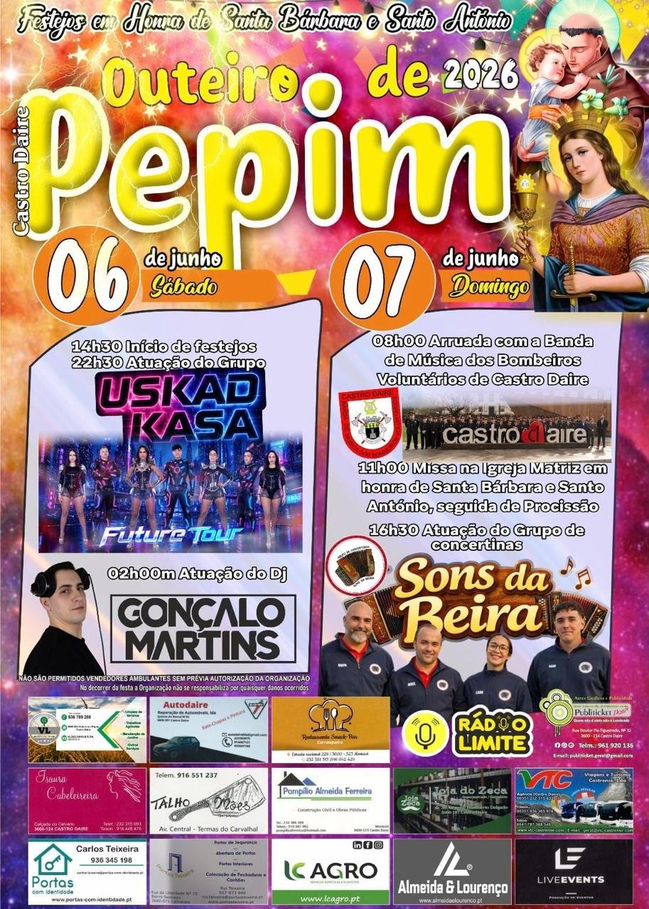 Cartaz Festa em honra de Santa Bárbara e Santo António 2026 - Outeiro de Pepim