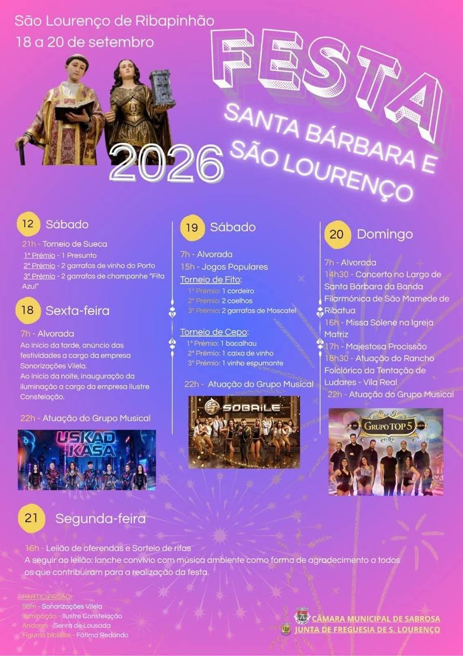 Cartaz Festa em honra de Santa Bárbara e São Lourenço 2026 - São Lourenço de Ribapinhão