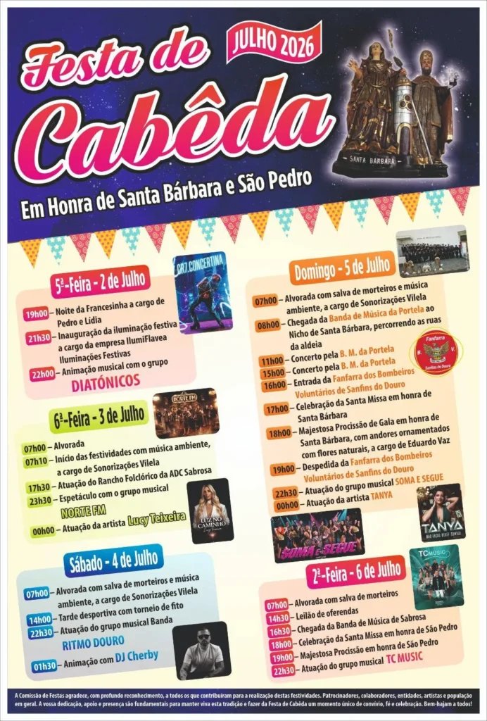 Cartaz Festa em honra de Santa Bárbara e São Pedro 2026 - Cabêda