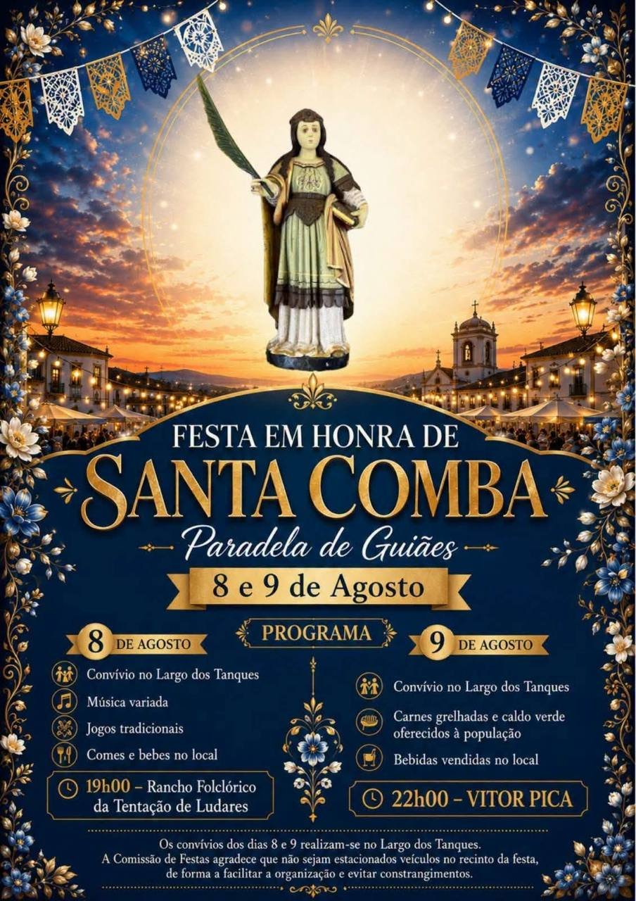 Cartaz Festa em honra de Santa Comba 2026 - Paradela de Guiães