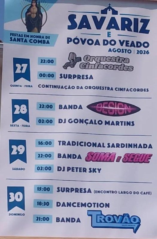 Cartaz Festa em honra de Santa Comba 2026 - Savariz e Póvoa do Veado