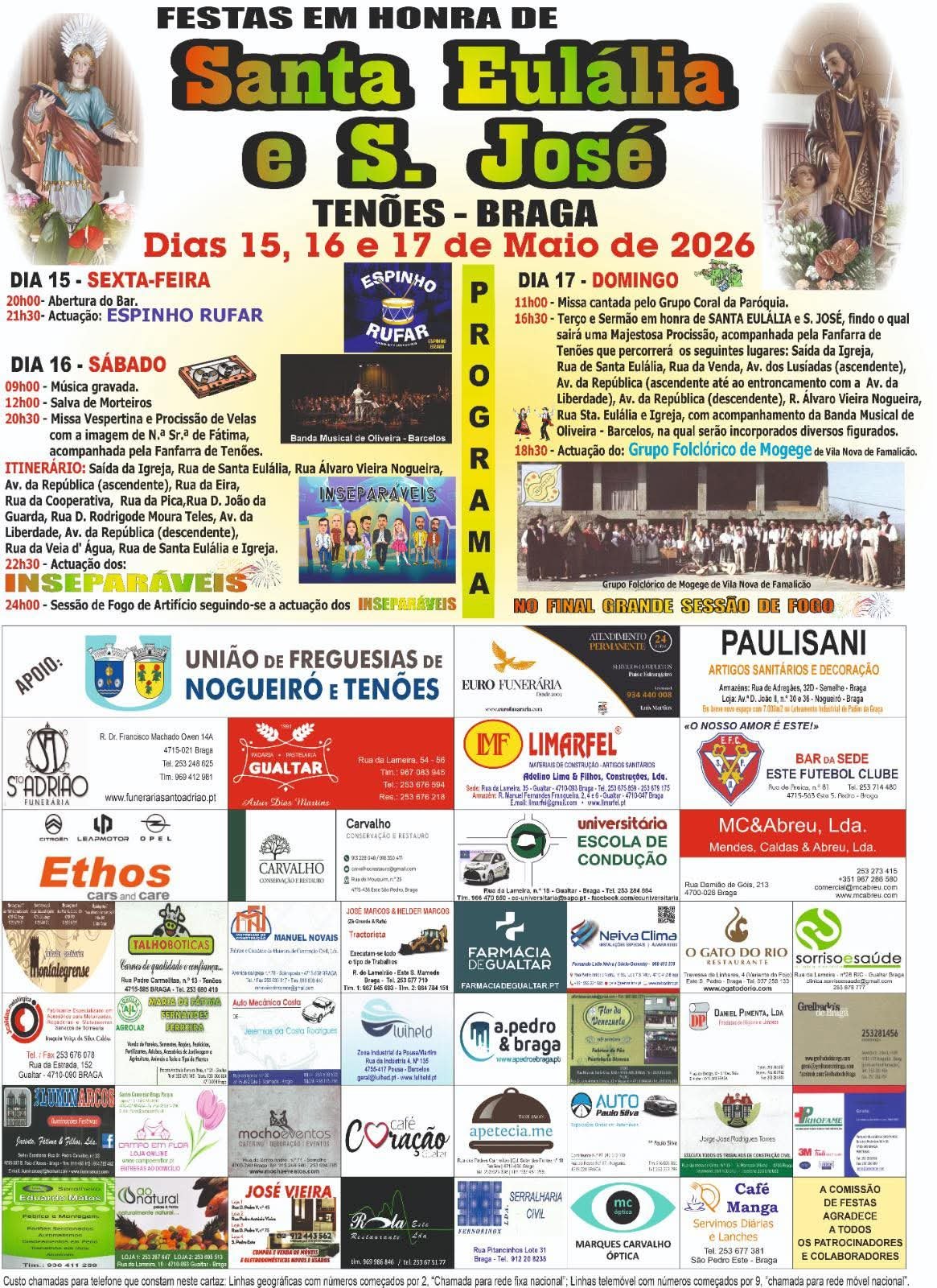Cartaz Festa em Honra de Santa Eulália e São José 2026 - Tenões